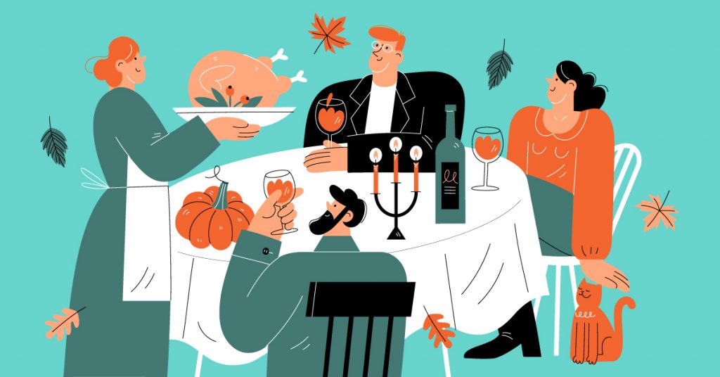 Illustration of a family sitting around the holiday table