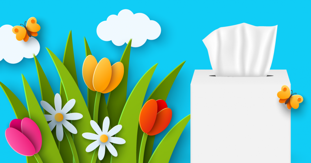 illustration of spring flower bouquet sitting next to a box of tissues